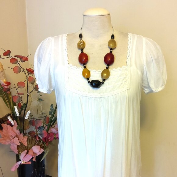 Vintage NEW sandwich jewellery Red Black Beige Oval Beads VTG Art Deco Necklace - Picture 5 of 7